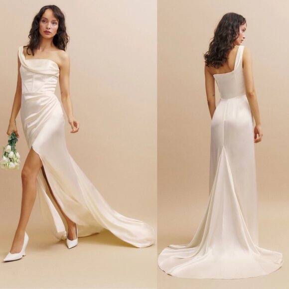 Reformation Eisa Bridal Silk Maxi Dress Sz 4 in Ivory Asymmetric One Shoulder - Picture 1 of 10